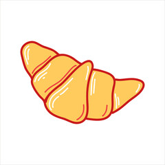 Vector illustration of a rich delicious croissant isolated element on a white background in a cartoon style. Illustration for cafes, postcards, shops, gifts, T-shirts.