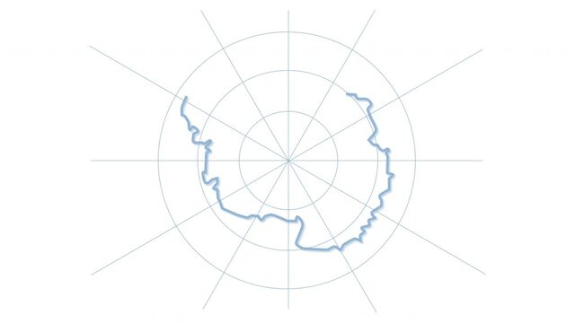 Self drawing animation of Antarctica physical map outline. Blue and white color.