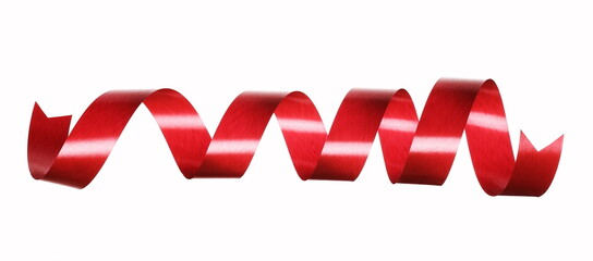Red ribbon spiral isolated on white background, clipping path