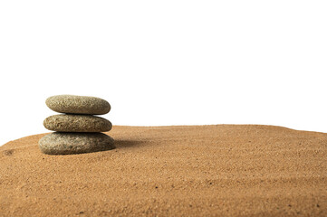Fototapeta na wymiar Round stones lie on the sand. Natural stones. Meditation and calmness.