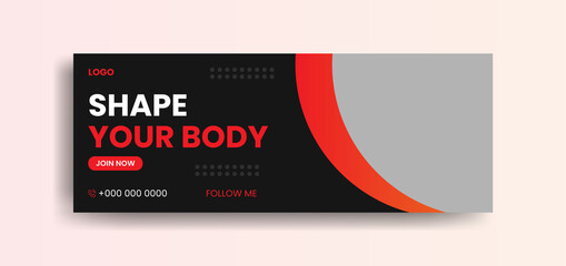 Fitness Gym sports facebook cover banner Template Instagram social media web banner post. Cover Web Banner Social Media Design Template Vector. Creative and corporate cover design. Abstract banner des