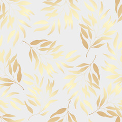Seamless pattern golden leaves on a white background. Vector illustration.