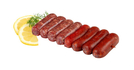 Fresh raw sausages isolated on white background with cut out have clipping path