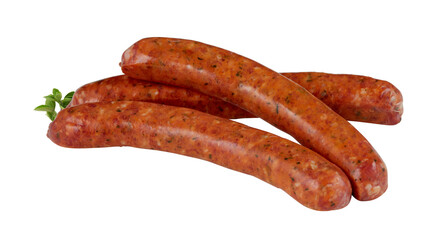 Fresh raw sausages isolated on white background with cut out have clipping path