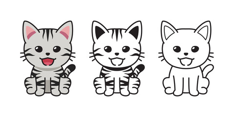Set of vector character cartoon american shorthair cat for design.