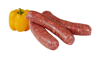 Fresh raw sausages isolated on white background with cut out have clipping path