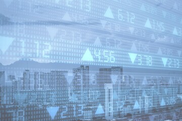 graph index stock market and indicator on business city background.  finance and investment concept.