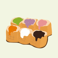 toast with jam, milk chocolate and butter.Condensed milk toast. Vector illustration