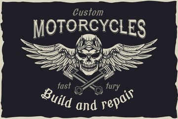 Motorcycle custom repair skull vector emblem