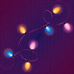 The garland is luminous. Garland on a knitted background. Christmas lights. Vector illustration.