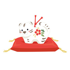 赤座布団に寅の置物（白虎）