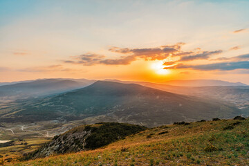 Beautiful mountain landscape at sunset with the hills of Koktebel, Crimea