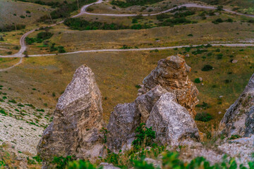  Scenic mountain landscape at sunset. Colorful travel background.