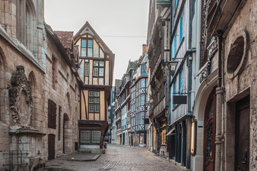 Rouen city streets with its facades and typical buildings, in Normandy, France