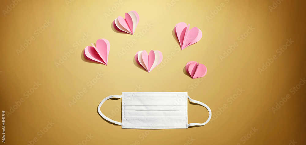 Wall mural medical worker appreciation theme with hearts and a face mask - Wall murals