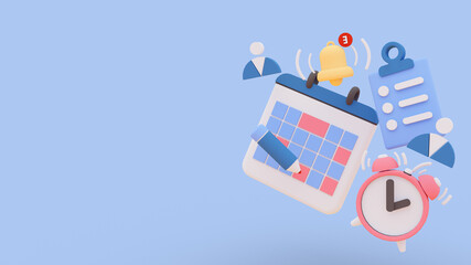 Business appointment with user profile,notification,checklist,alarm clock and calendar icon flying around.3d illustration and rendering.