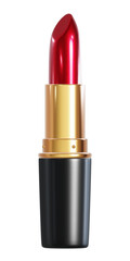 Realistic 3D illustration of the red shiny lipstick isolated on white