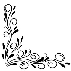 Decorative corner floral ornament. Hand drawn vector illustration, isolated on a white background.	