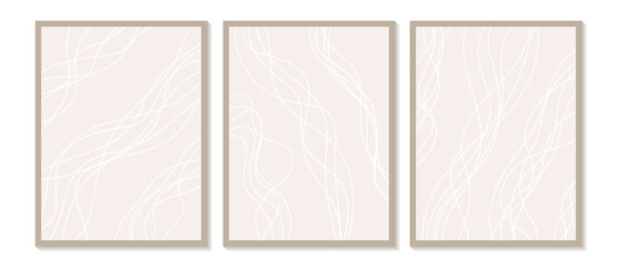 Trendy contemporary Abstract wall art, Set of 3 boho art prints, Minimal white shapes on beige