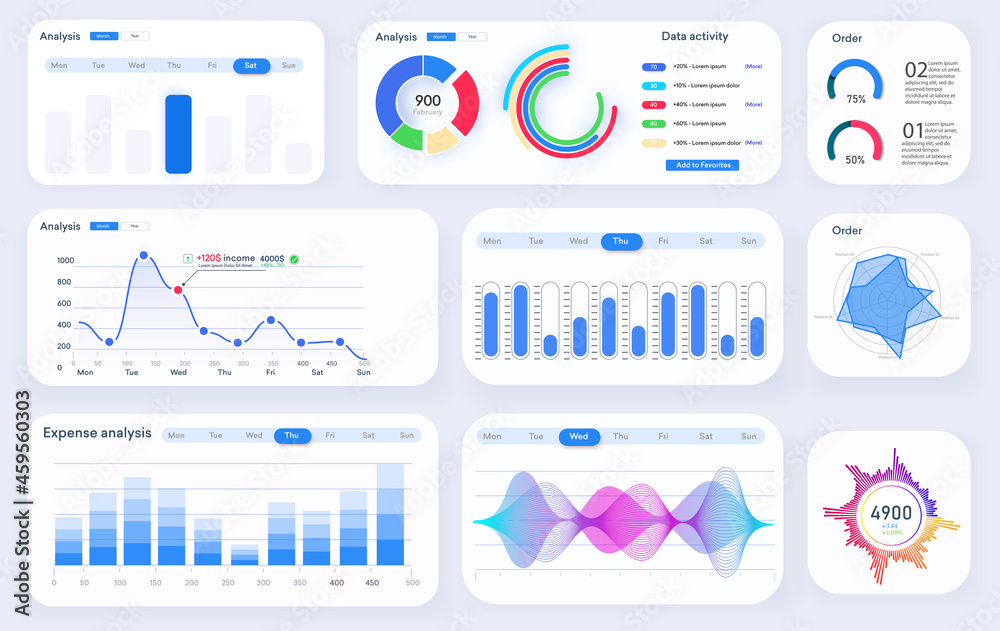 Leinwandbilder Web dashboard, great design for any site purposes. Business infographic template. Vector flat illustration. Dashboard user admin panel template design. Analytics dashboard. Modern infographic. UI/UX