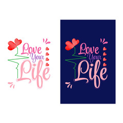  love yourself, love your life positive motivation quote set for poster, sticker gift card t-shirt print mug print. graphic script lettering, ink calligraphy. vector illustration