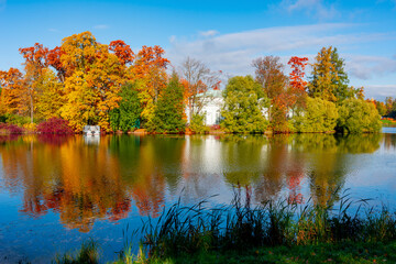 Grand pond in autumn in Catherine park, Pushkin (Tsarskoe Selo), Saint Petersburg, Russia
