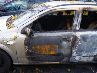 Destroyed burnt out car