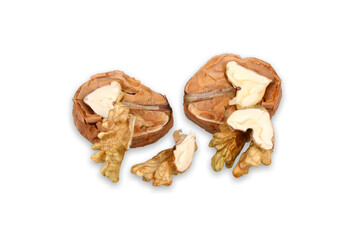 Orzechy włoskie w skorupkach. Large walnuts. Orzechy na białym tle. Nuts on a white background.