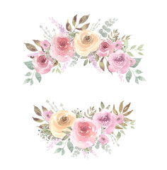 Dusty and light pink rose, pale flowers, vector design wedding bouquets. Floral watercolor illustration. Beautiful composition. Design for textile, wallpapers.