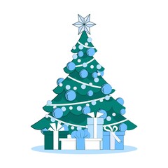 Christmas tree with gift boxes isolated on white background.