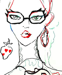 fashion drawing--- a girl with red lips 
