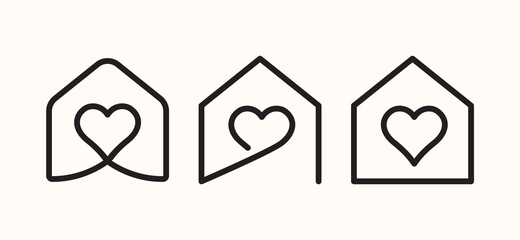 Love House Icon, Home Care Symbol, Sweet Home Heart Sign