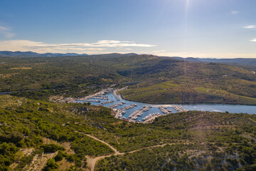 Fototapeta na wymiar Croatia - Primosten amazing landscape from drone view