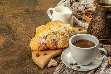 Coffee and croissant, good morning and breakfast concept