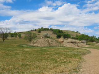 Fototapeta na wymiar On-a-Slant Indian Village at the Fort Abraham Lincoln State Park in Mandan, North Dakota.