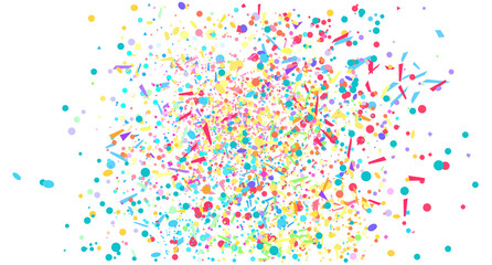Colored confetti on white. Intricate pattern for design. Background with glitters. Print for polygraphy, posters, banners and textiles. Festive backdrop
