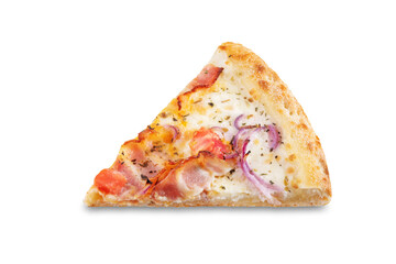 Fresh baked pizza carbonara on a white isolated background