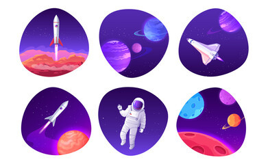 Colorful space discovering  icons vector illustration. Science fiction foundation 