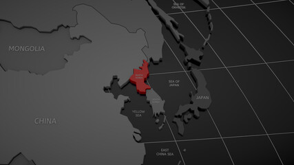 Highlighted by red North Korea on gray world map