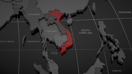 Highlighted by red Vietnam on gray world map