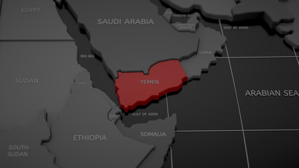 Highlighted by red Yemen on gray world map - obrazy, fototapety, plakaty