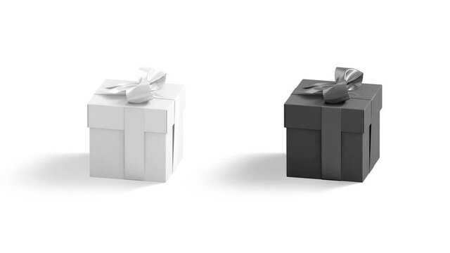 Blank black and white gift box ribbon mockup, looped rotation