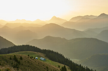 Scenic sunrise above a beautiful mountain range. Moutain range during sunrise.