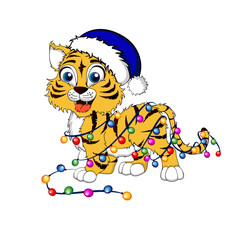 New Year's tiger 2022, illustration of a tiger, New Year's card