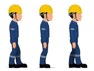 Set of workers are looking straight ahead on white background