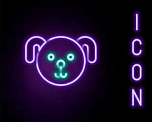 Glowing neon line Dog zodiac sign icon isolated on black background. Astrological horoscope collection. Colorful outline concept. Vector