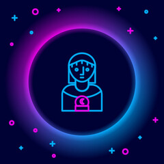 Glowing neon line Astrology woman icon isolated on black background. Colorful outline concept. Vector