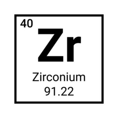 Zirconium chemistry element icon symbol. Chemical education zirconium atom sign