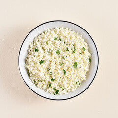 Cauliflower rice in a bowl