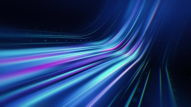 Colorful light trail animation. Blue technology background with energy stream. Abstract dynamic flow for sci-fi concept. Seamless loop.